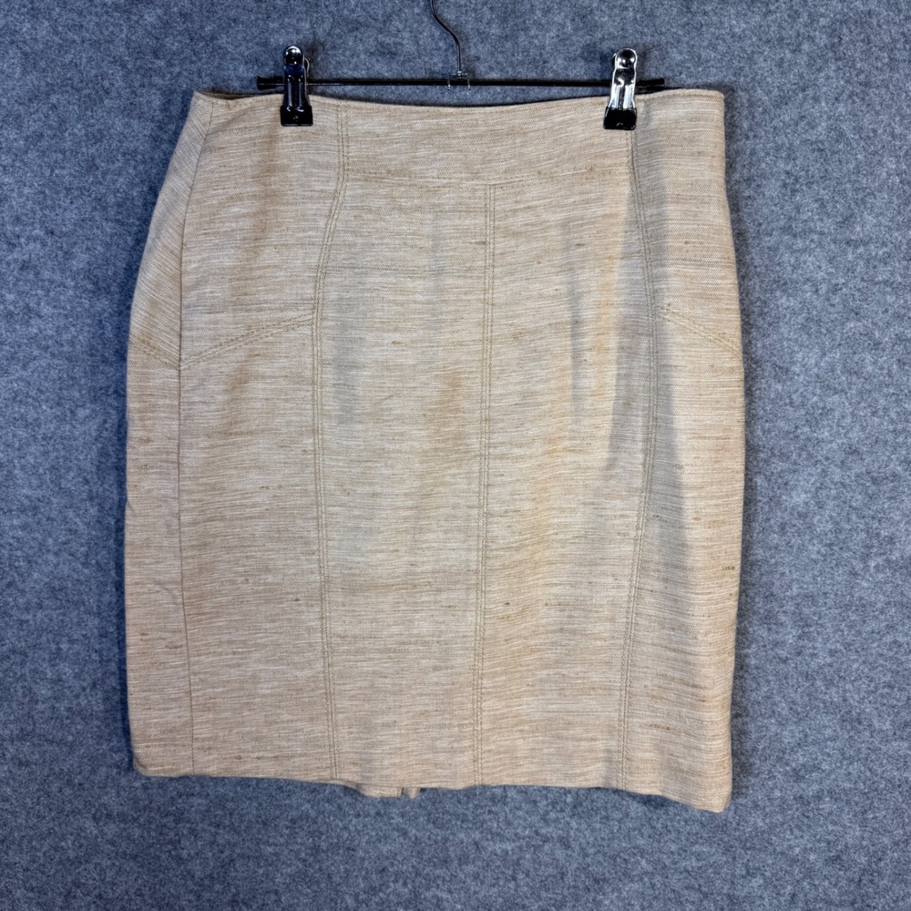 Ann Taylor Petite Linen Blend Skirt Beige Pencil Knee Length Size 8P